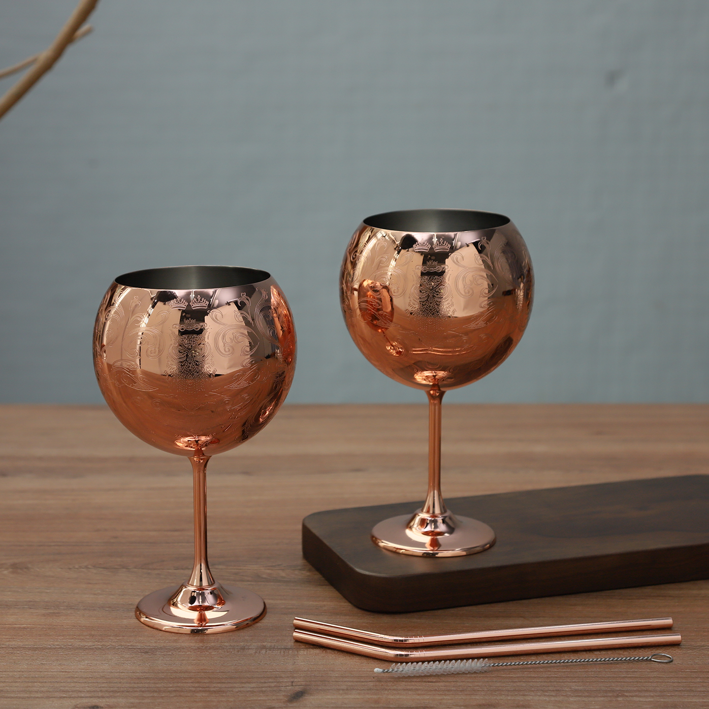 Skycrops Stainless Steel 3D Etched Baroque Spherical Cup