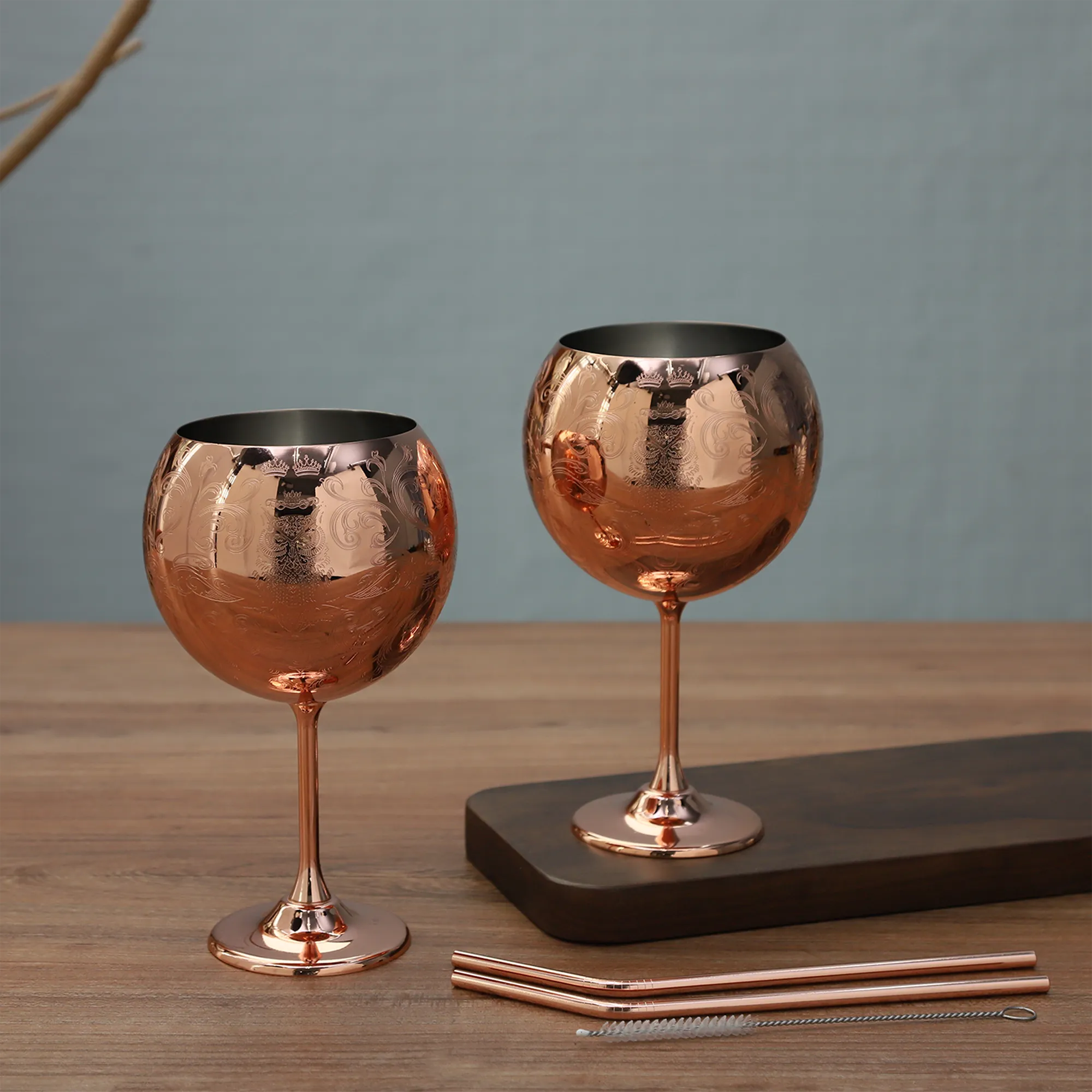 Skycrops Stainless Steel 3D Etched Baroque Spherical Cup