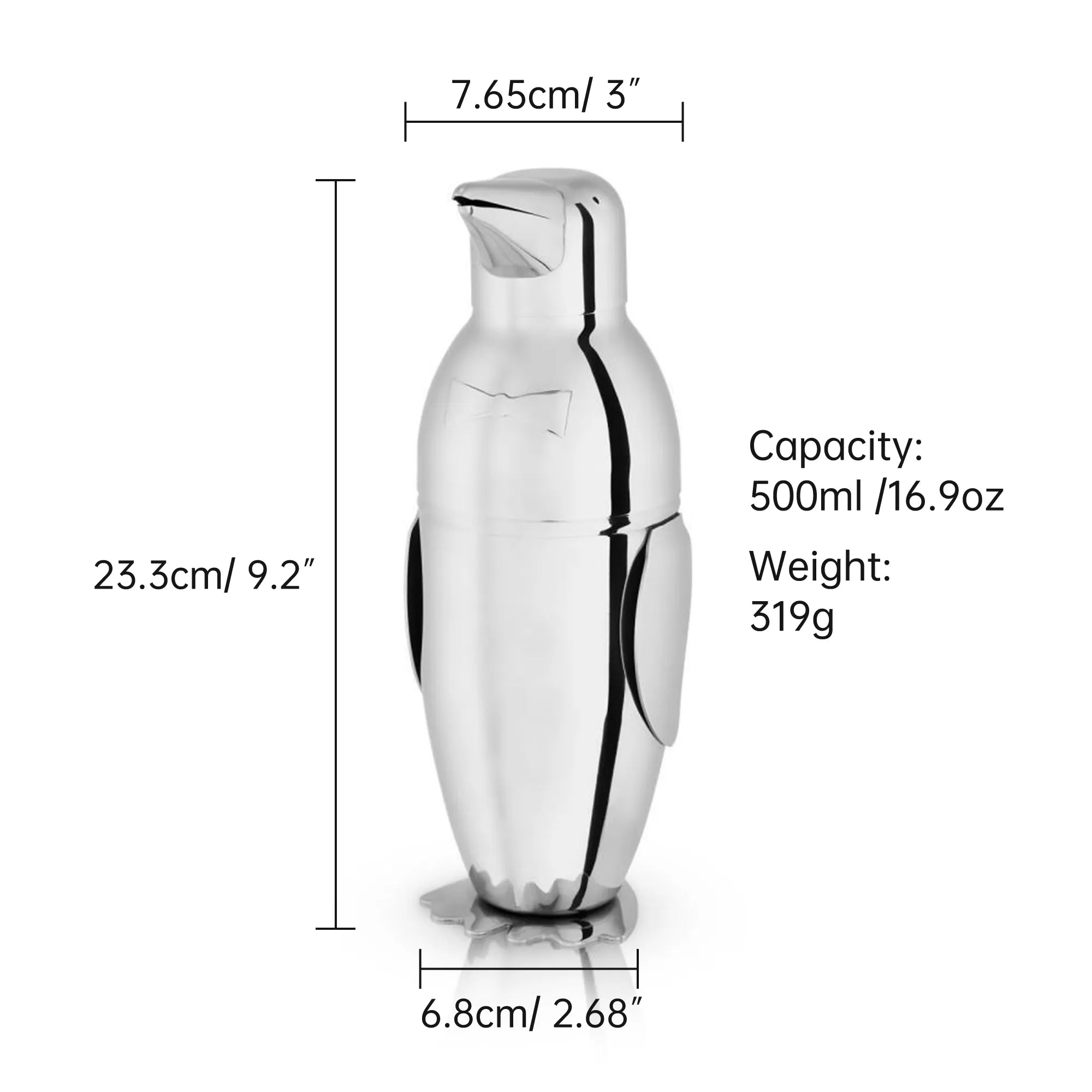 Skycorps 17.5oz Penguin Stainless Steel Cocktail Shaker 3-Piece Cocktail Shaker
