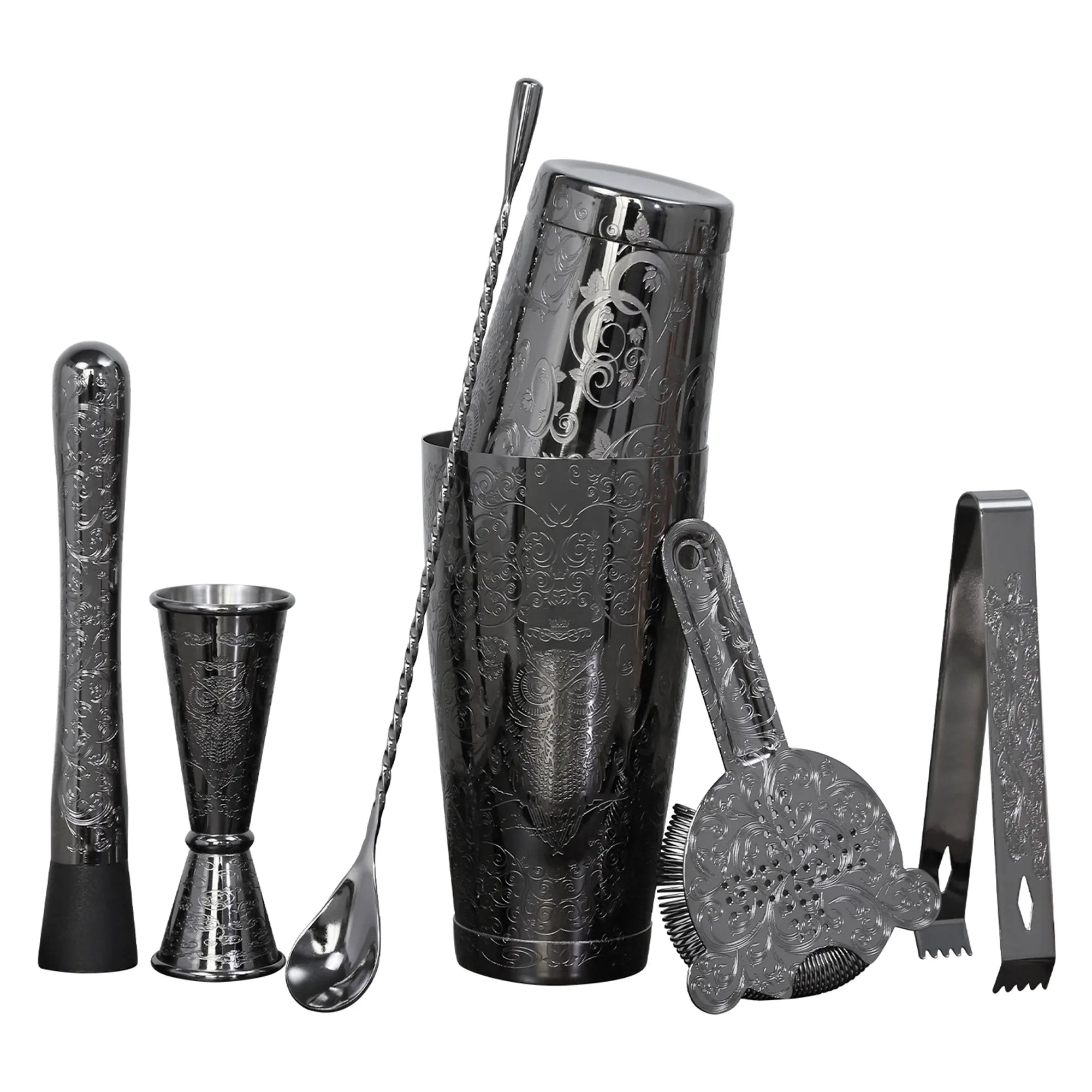 Set of black and silver bar tools on a white background